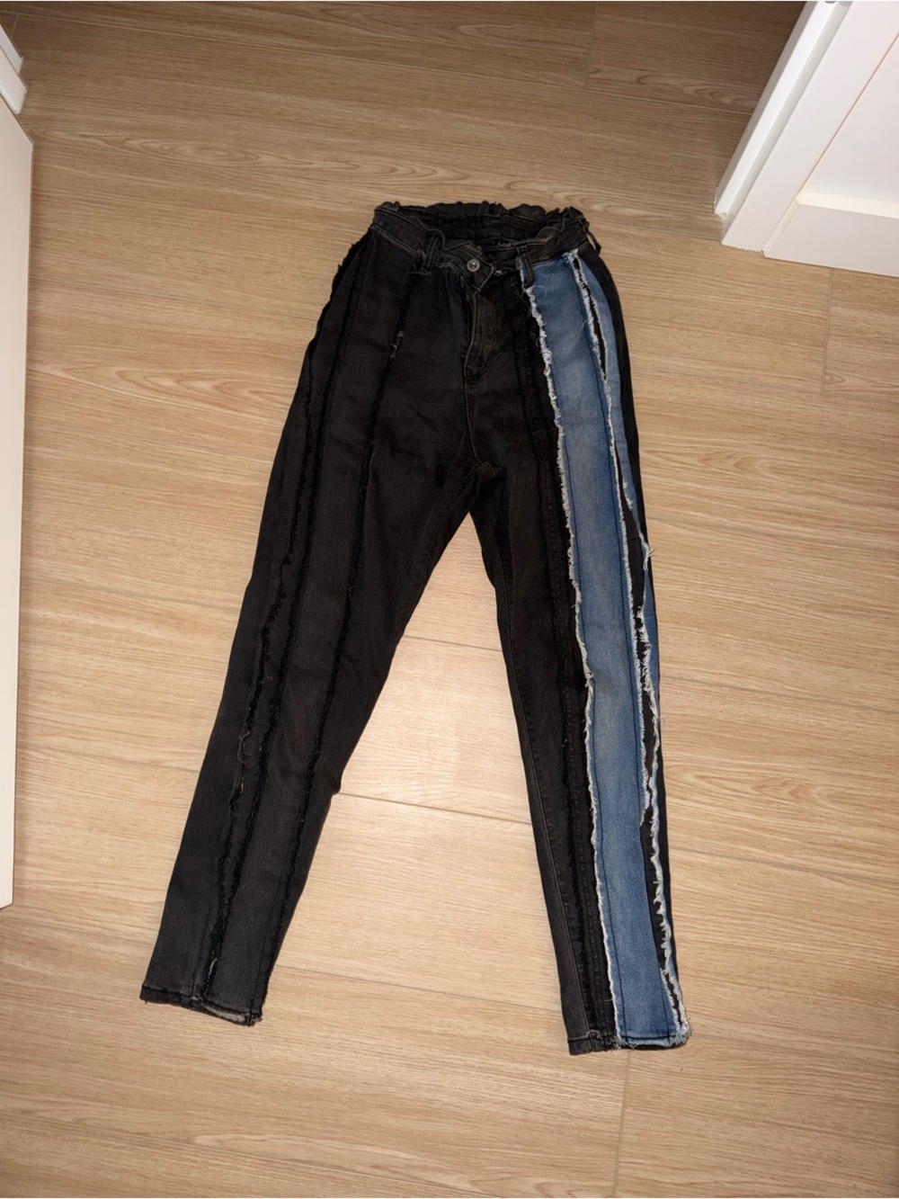Women’s Black High-Rise Jeans with Blue Side Stripe